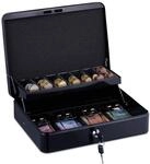 Relaxdays Geldkassette Stahl Schwarz Abschlie&szlig;bar mit Euro M&uuml;nzz&auml;hlbrett 8,5...