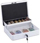 Relaxdays Geldkassette Stahl Wei&szlig; Abschlie&szlig;bar mit Euro M&uuml;nzz&auml;hlbrett 8,5 cm x