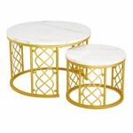 okwish Couchtisch mit 2er-Set Satztische Wohnzimmer 70x 70x 45cm Wei&szlig; Gold