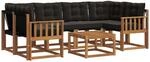 vidaXL Outdoor-Sofagarnitur mit Kissen 7-Tlg Natur und Schwarz 3368447