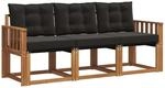 vidaXL Outdoor-Sofagarnitur mit Kissen 3-Tlg Natur und Schwarz 3368351