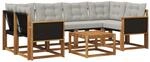 vidaXL Outdoor-Sofagarnitur mit Kissen 7 Stk Natur und Hellgrau 3381799