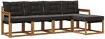 vidaXL Outdoor-Sofagarnitur mit Kissen 5-Tlg Natur und Schwarz 3368563