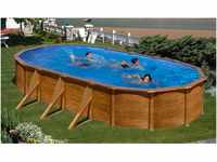 Summer Fun Stahlwand Pool-Set Holz Dekor RAVENNA Aufstellb. oval 610 x 375 x 132