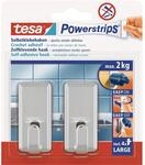 Tesa Selbstklebehaken Chrom gl&auml;nzend eckig 2 St&uuml;ck mit 4 x Powerstrips Large