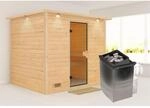 Karibu Sauna Sarina mit Ofen intergrierte Stg.LED-Dachkranz Natur