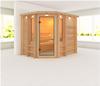 Karibu Sauna Risa 40 mm mit Eckeinstieg inkl. Ganzglastür und Regalsystem