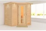 Woodfeeling Sauna Steena 1 naturbelassen mit Dachkranz und Energiespart&uuml;r