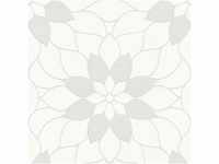 Bricoflor Mosaik Tapete Floral Moderne Vlies Mustertapete Weiß Grau mit Silber