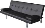 vidaXL Schlafsofa mit 2 Kissen Kunstleder Ausziehbar Schwarz
