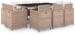 vidaXL 11-tlg Garten-Essgruppe mit Auflagen Poly Rattan Beige Modell 1