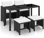 vidaXL 5-tlg Garten-Essgruppe mit Auflagen Poly Rattan Schwarz Modell 3