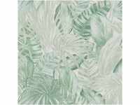 Bricoflor Pastell Tapete mit Palmenblättern Tropical Vliestapete in Hellgrün...