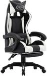 vidaXL Gaming-Stuhl mit Fu&szlig;st&uuml;tze Wei&szlig; und Schwarz Kunstleder 287991