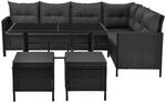 Juskys Polyrattan Gartenm&ouml;bel Lounge Manacor Schwarz mit Bez&uuml;gen in Dunkelgrau