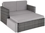 Tectake Rattan Lounge Korfu 2 Sitzer Widerstandsf&auml;hig 119 x 64 50 x 71 50 cm Grau