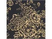 Bricoflor Textil Blumentapete Schwarz Gold Vlies Textiltapete mit Blumen im Barock