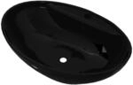 vidaXL Keramik Waschbecken Hahnloch/&Uuml;berlaufloch Schwarz Oval 141921