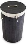 Relaxdays W&auml;schekorb Bambus Schwarz Rund Faltbar mit Deckel 65 cm x 41 cm 1,9 kg