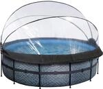EXIT Stone Pool Grau &oslash; 427 x 122 cm m. Sandfilterpumpe, Abdeckung u. W&auml;rmepumpe