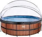 EXIT Wood Pool Braun &Oslash;450x122cm m. Sandfilterpumpe u. Abdeckung u. W&auml;rmepumpe