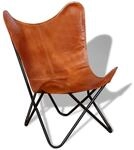 vidaXL Butterfly-Sessel Braun Echtleder