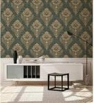 Livingwalls Tapete Barockmuster Dunkelgr&uuml;n und Gold 53 cm x 10,05 m AS-379011