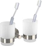 Wenko Zahnputzbecher Duo Bosio Silber Matt mit Halter 9,5 cm x 17,5 cm x 9 cm