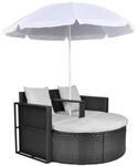 vidaXL Gartenbett mit Sonnenschirm Braun Poly Rattan