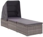 vidaXL Sonnenliege mit Sonnenschutz und Auflagen Poly Rattan Grau