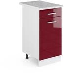 Vicco K&uuml;chenunterschrank R-Line Bordeaux Hochglanz/Wei&szlig; 40 cm AP Marmor