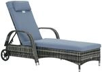 Outsunny Sonnerliege Polyrattan Metall Grau Blau L200 x B73 x H72-103 cm