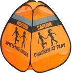 3D-Stra&szlig;enwarnschild Spielende Kinder Orange-Schwarz