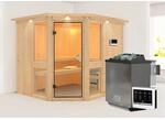 Karibu Sauna Anina 3 mit Bio-Ofen externe Stg.LED-Dachkranz Natur