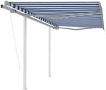 vidaXL Markise Automatisch Einziehbar mit Pfosten 3x2,5 m Blau Wei&szlig; 3069906