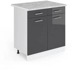 Vicco K&uuml;chenunterschrank R-Line Anthrazit Hochglanz/Wei&szlig; 80 cm AP Marmor