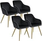 Tectake Esszimmerstuhl Marilyn Gepolstert In Samtoptik Durchgehende Lehne 4Er Set 62