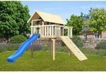 Karibu Stelzenhaus Fidel Set Terragrau Wellenrutsche 3 m Blau Holzrampe