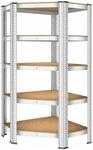 MASKO Eck Schwerlastregal Metall 875 kg 5 MDF B&ouml;den 180 x 75 x 40 cm Silber