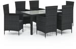 vidaXL 7-tlg Garten-Essgruppe mit Auflagen Poly Rattan Schwarz Modell 17