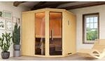 Weka Element-Ecksauna Varberg 3 Glast&uuml;r/Fenster 7,5 kW BioS Saunaleuchtenset