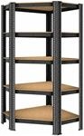 MASKO Eck Schwerlastregal Metall 875 kg 5 MDF B&ouml;den 180 x 75 x 40 cm Schwarz