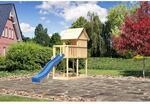 Karibu Kinderspielhaus Frieda Set Aktion 2 naturb. m. Anbau u. Rutsche Blau
