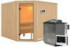 Karibu Sauna Ystad inkl. 9 kW Bio-Ofen mit ext. Strg., Glastür Bronziert