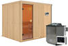 Karibu Sauna Nybro inkl. 9 kW Bio-Ofen mit ext. Strg., Glastür Bronziert