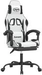 vidaXL Gaming-Stuhl mit Fu&szlig;st&uuml;tze Drehbar Wei&szlig; & Schwarz Kunstleder 349589