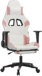 vidaXL Gaming-Stuhl mit Massage & Fu&szlig;st&uuml;tze Wei&szlig; & Rosa Kunstleder Modell 3
