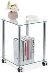 Relaxdays Beistelltisch Glas Metall Silber mit Rollen 46 cm x 34 cm x 34 cm 3,4 kg