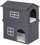 Relaxdays Katzenhaus 2 Etagen MDF Polyester Schaumstoff Dunkelgrau Wei&szlig; Faltbar 71,5