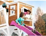 Axi Max Spielhaus Braun - Wei&szlig; mit Lila Rutsche 193 x 432 x 288 cm